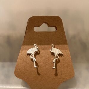 Silver Tone Flamingo Umbrella Charm Earrings Fun Summer Novelty